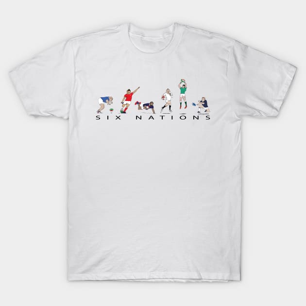 Six Nations rugby players England France Wales Scotland Ireland Italy T-Shirt by dizzycat-biz